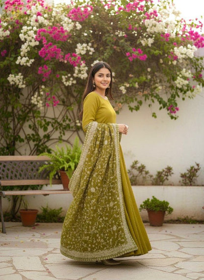 Elegant German Chiffon Fabric Embroidered Gown With Palazzo Set