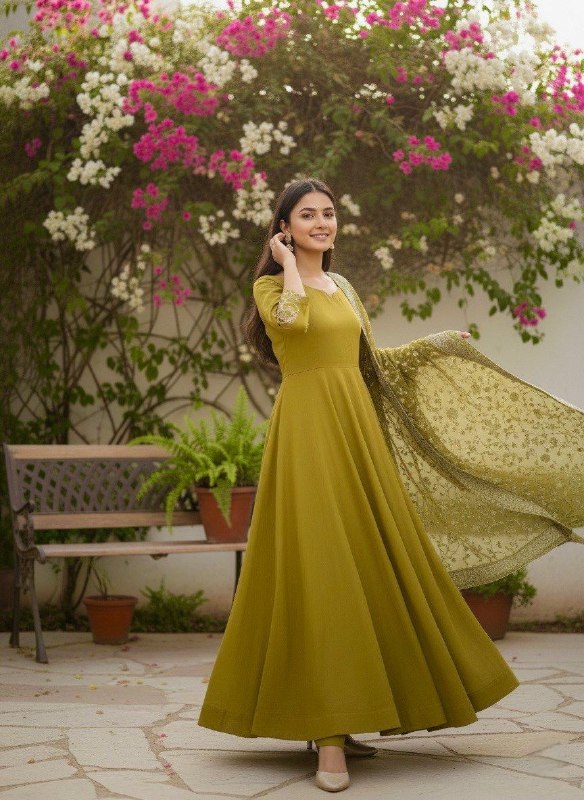 Elegant German Chiffon Fabric Embroidered Gown With Palazzo Set