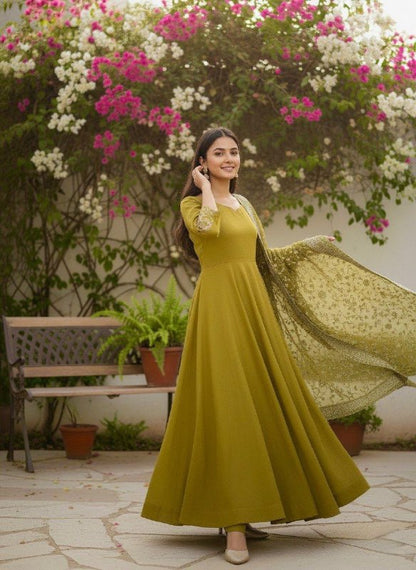 Elegant German Chiffon Fabric Embroidered Gown With Palazzo Set