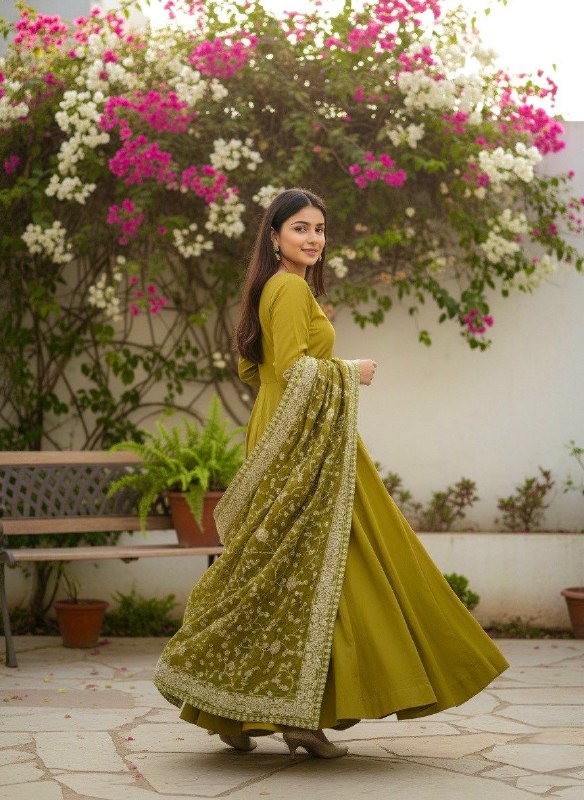 Elegant German Chiffon Fabric Embroidered Gown With Palazzo Set