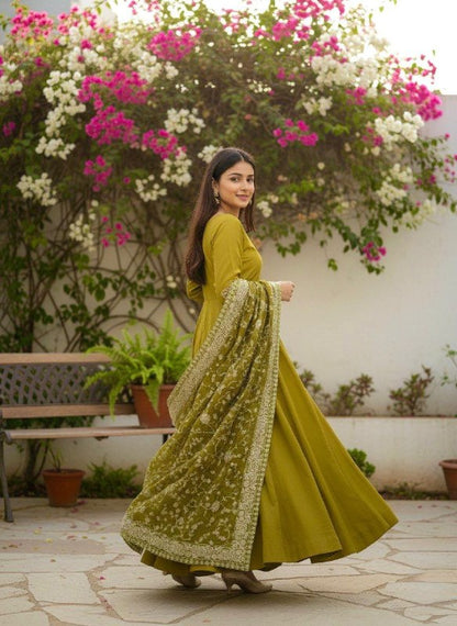 Elegant German Chiffon Fabric Embroidered Gown With Palazzo Set