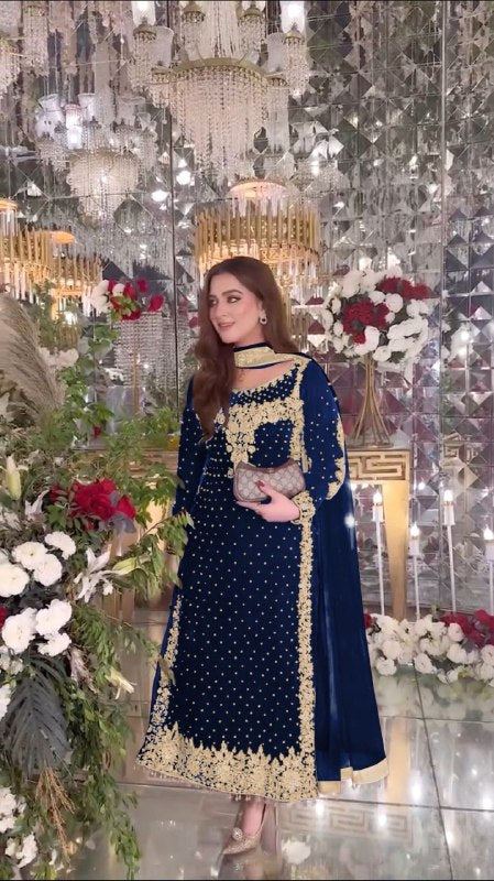 Luxurious Viscose Velvet Party Wear Suit Set For Women - Purple, Maroon, Blue and Black