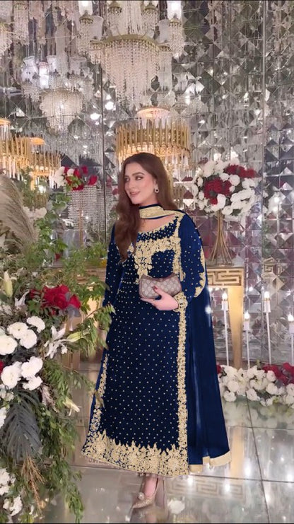 Luxurious Viscose Velvet Party Wear Suit Set For Women - Purple, Maroon, Blue and Black