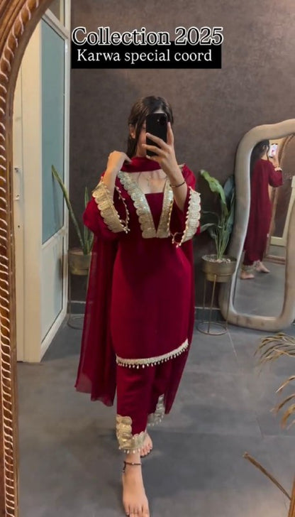 Designer Party Wear 3-Piece Suit Set – Heavy Faux Georgette with Embroidery Sequence Work