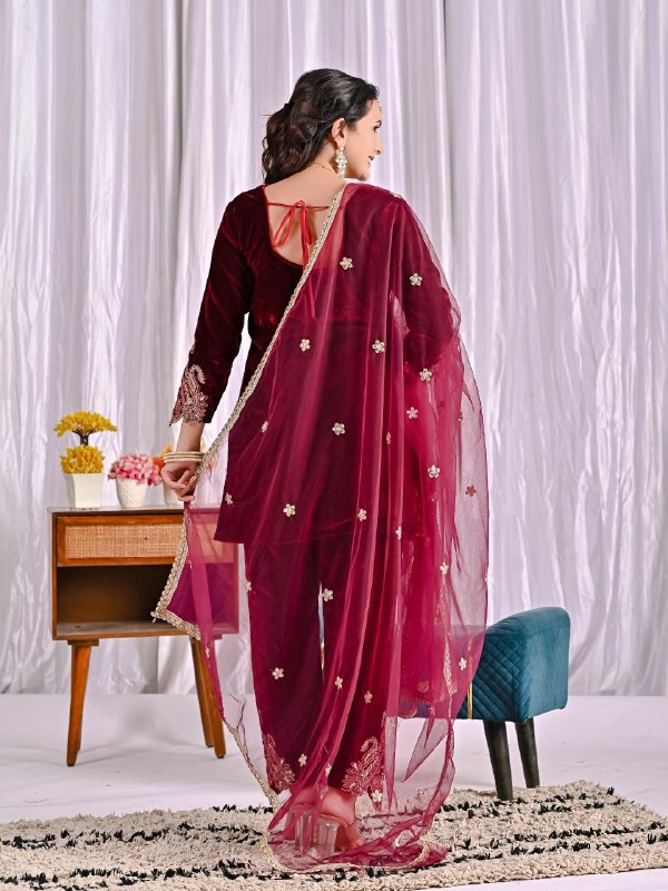 Heavy Viscose Velvet Party Wear Maroon Sharara Palazzo For Women