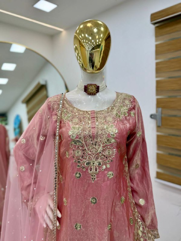 Designer Party Wear Pink Top Palazzo For Women With Dupatta Set