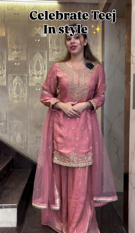 Designer Party Wear Pink Top Palazzo For Women With Dupatta Set