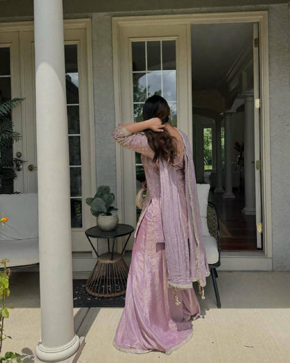 Premium Cosmos Simar Silk Purple Kurti Palazzo for Women with Dupatta Set