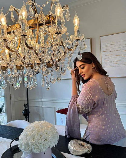 Premium Cosmos Simar Silk Purple Kurti Palazzo for Women with Dupatta Set