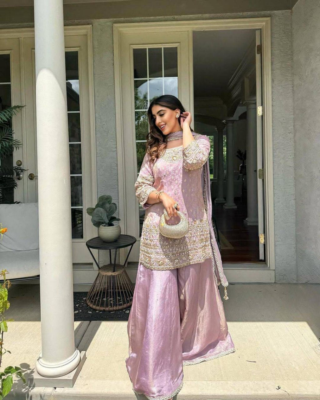 Premium Cosmos Simar Silk Purple Kurti Palazzo for Women with Dupatta Set