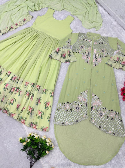 NEW DESIGNER PARTY WEAR EMBROIDERY WORK 3-PIECE GOWN SUIT SET