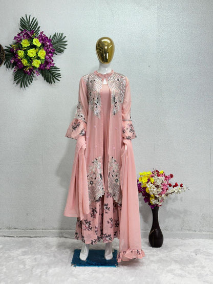 NEW DESIGNER PARTY WEAR EMBROIDERY WORK 3-PIECE GOWN SUIT SET