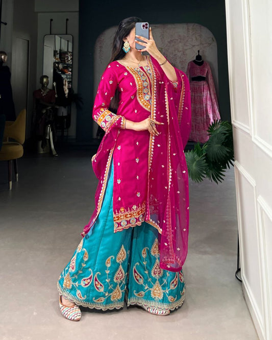 Unleash Your Inner Royalty with the Luxurious VIVVA PNK Ethnic Plazzo Suit Set"