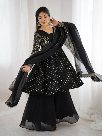 Plus Size Crunchy Silk Kurta Sharara Set – Sequins Embroidery Work with Dupatta