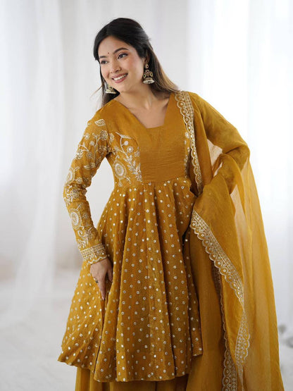 Plus Size Crunchy Silk Kurta Sharara Set – Sequins Embroidery Work with Dupatta