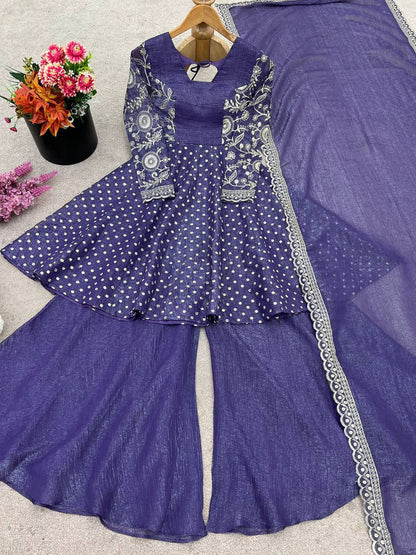 Plus Size Crunchy Silk Kurta Sharara Set – Sequins Embroidery Work with Dupatta