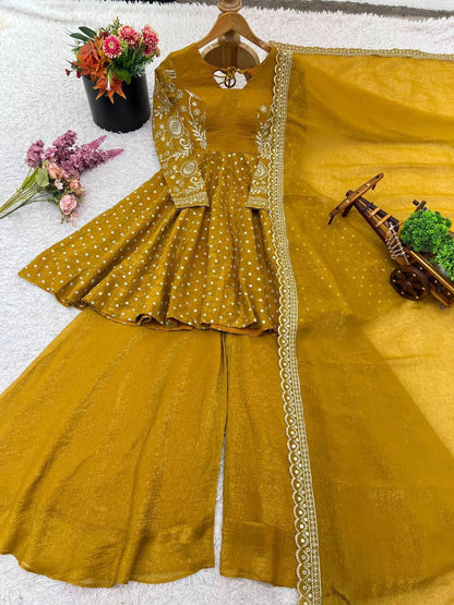 Plus Size Crunchy Silk Kurta Sharara Set – Sequins Embroidery Work with Dupatta