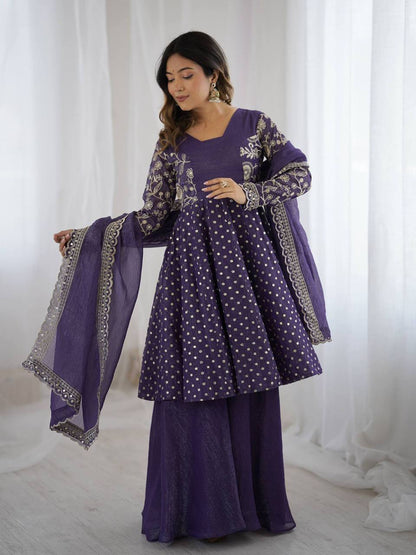 Plus Size Crunchy Silk Kurta Sharara Set – Sequins Embroidery Work with Dupatta