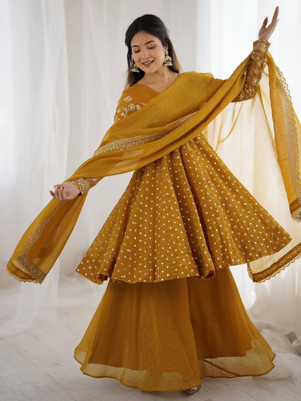 Plus Size Crunchy Silk Kurta Sharara Set – Sequins Embroidery Work with Dupatta