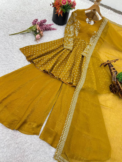 Plus Size Crunchy Silk Kurta Sharara Set – Sequins Embroidery Work with Dupatta
