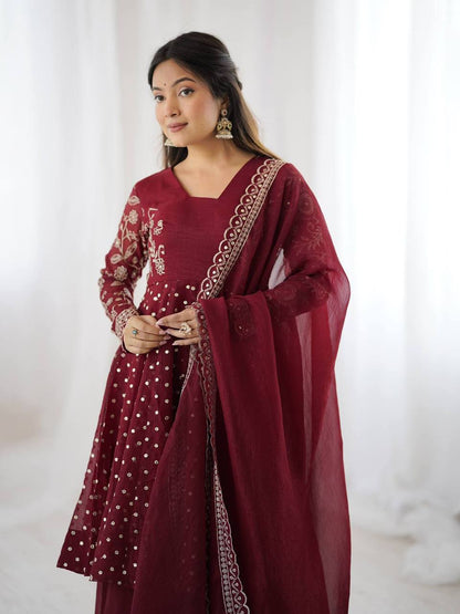 Plus Size Crunchy Silk Kurta Sharara Set – Sequins Embroidery Work with Dupatta