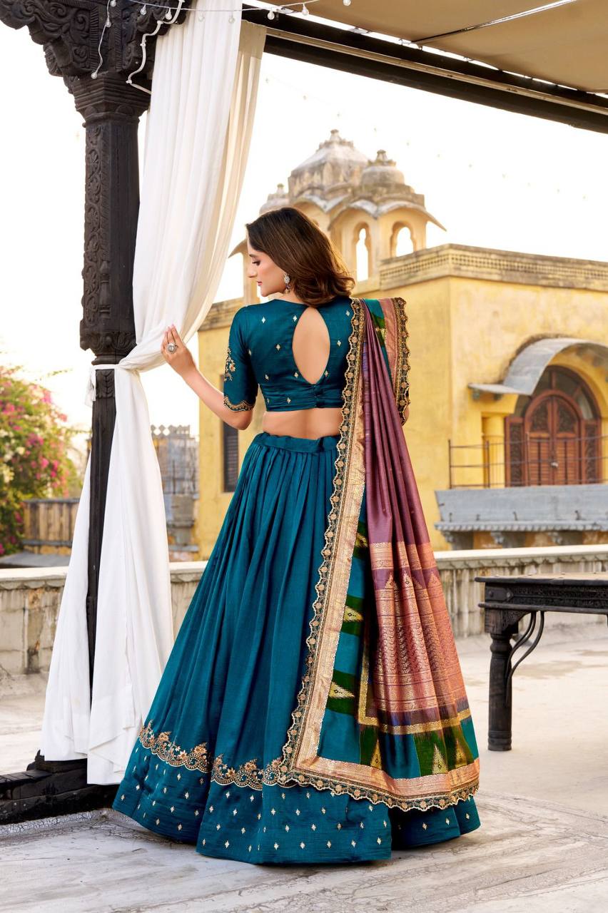 Vichitra Silk Lehenga Choli – Sequins & Thread Embroidery with Dupatta