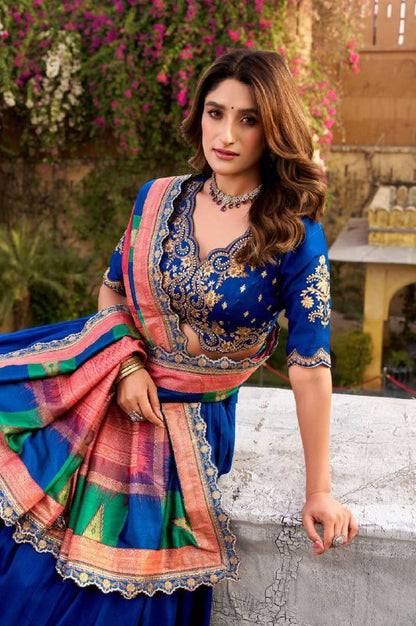 Vichitra Silk Lehenga Choli – Sequins &amp; Thread Embroidery with Foil Printed Dupatta