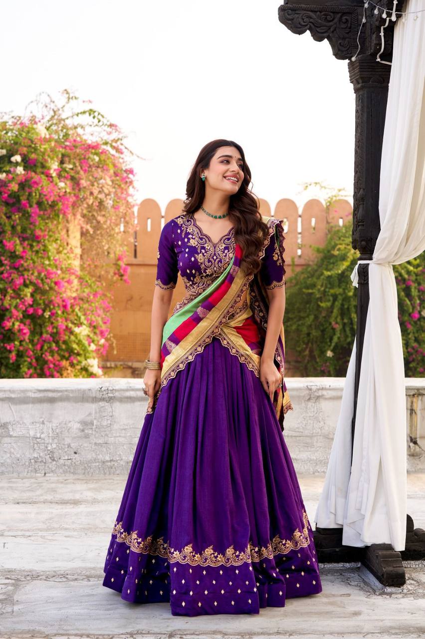 Vichitra Silk Lehenga Choli – Sequins & Thread Embroidery with Dupatta