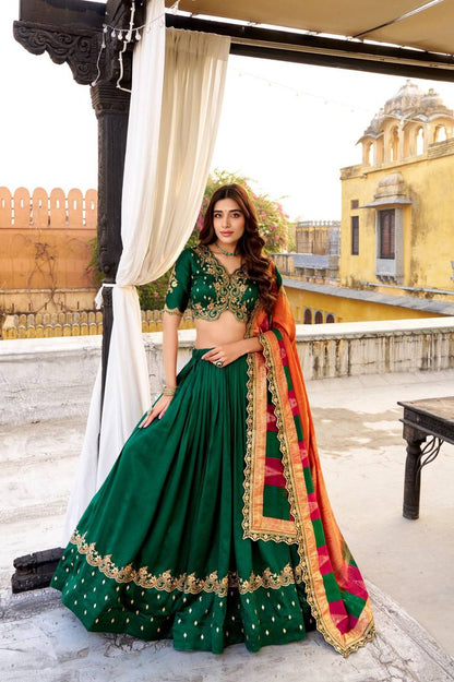 Vichitra Silk Lehenga Choli – Sequins & Thread Embroidery with Dupatta