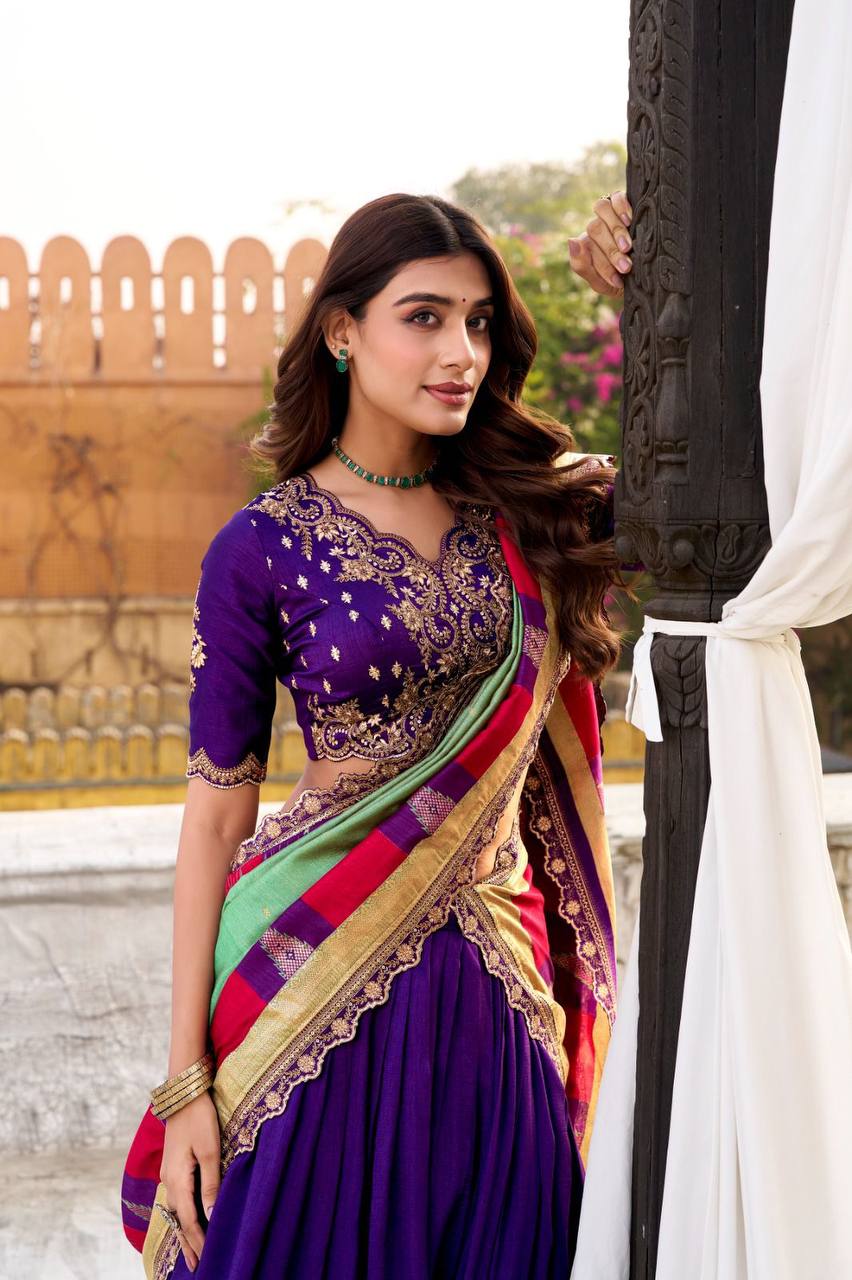 Vichitra Silk Lehenga Choli – Sequins & Thread Embroidery with Dupatta