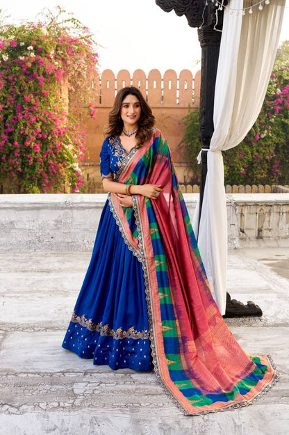 Vichitra Silk Lehenga Choli – Sequins & Thread Embroidery with Dupatta