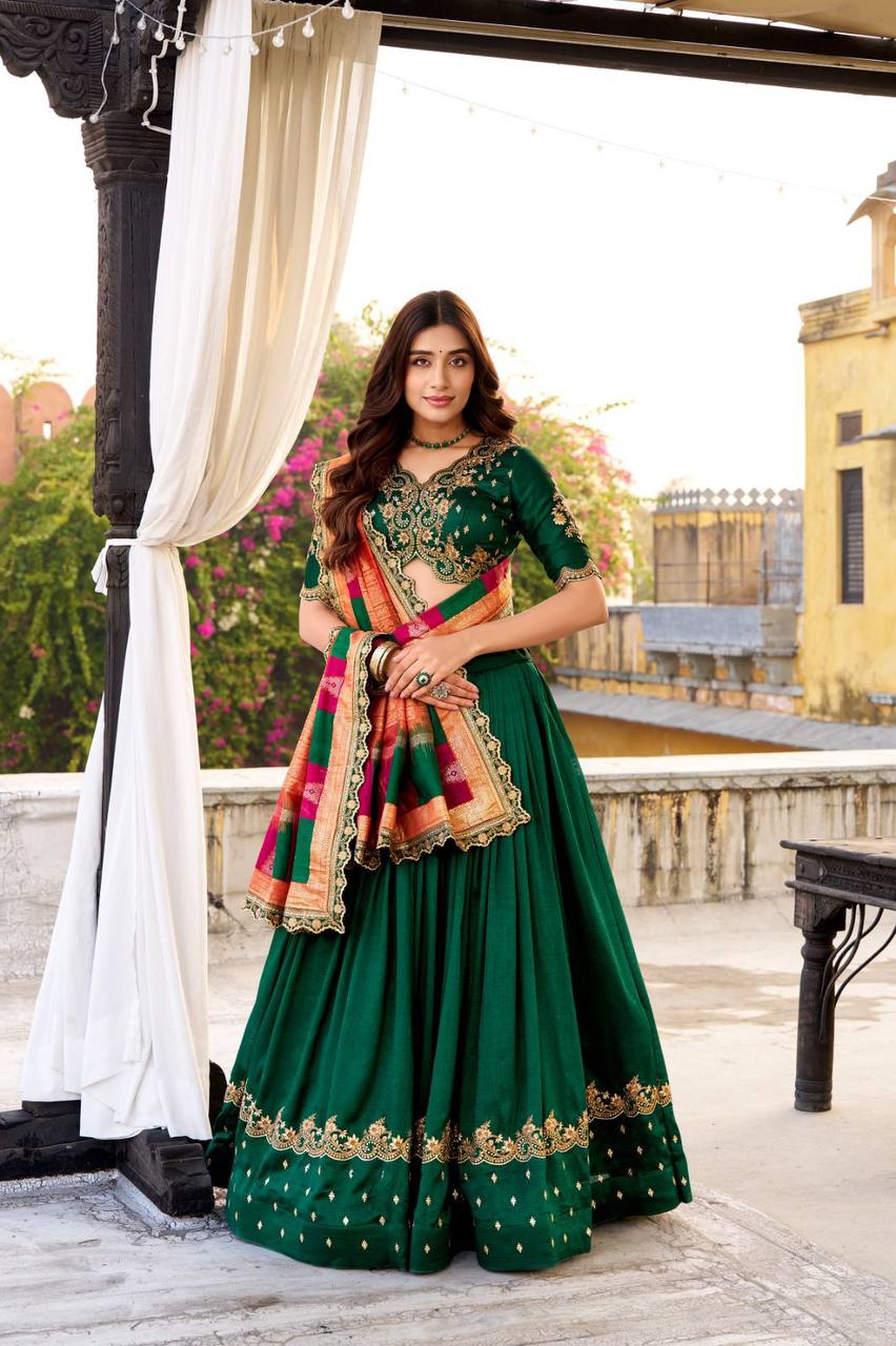Vichitra Silk Lehenga Choli – Sequins & Thread Embroidery with Dupatta