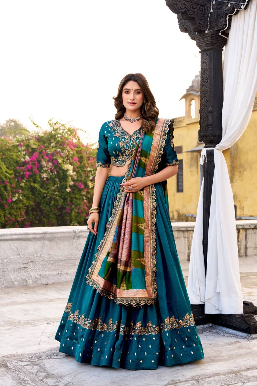 Vichitra Silk Lehenga Choli – Sequins & Thread Embroidery with Dupatta
