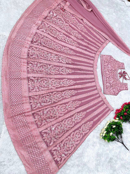 Bridal Faux Georgette Lehenga Choli – Heavy Real Mirror & Diamond Embroidery Work