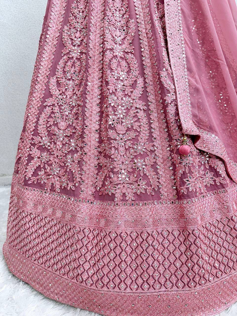 Bridal Faux Georgette Lehenga Choli – Heavy Real Mirror & Diamond Embroidery Work
