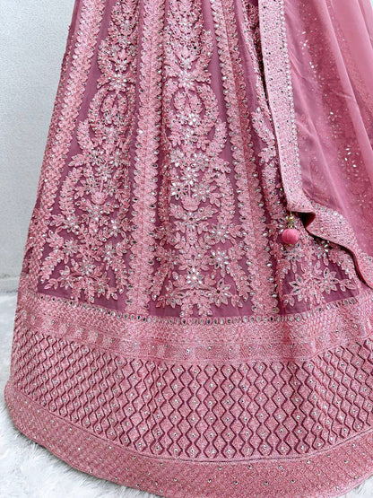 Bridal Faux Georgette Lehenga Choli – Heavy Real Mirror & Diamond Embroidery Work