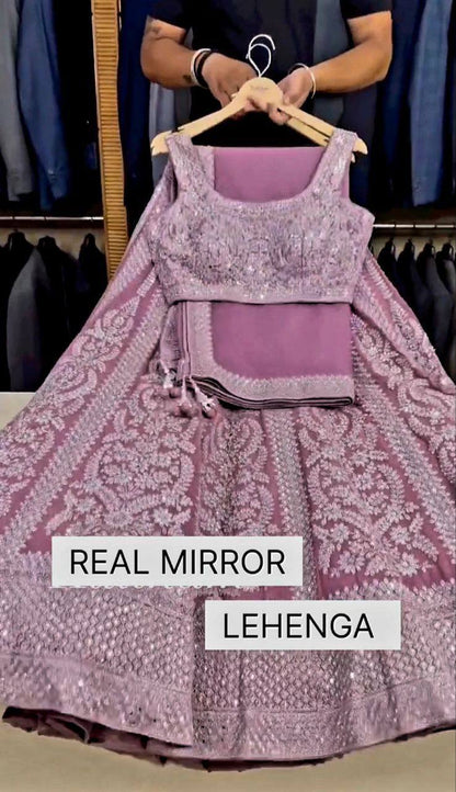Bridal Faux Georgette Lehenga Choli – Heavy Real Mirror & Diamond Embroidery Work