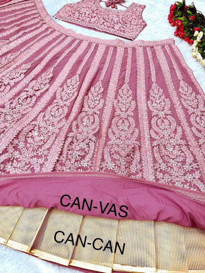 Bridal Faux Georgette Lehenga Choli – Heavy Real Mirror & Diamond Embroidery Work