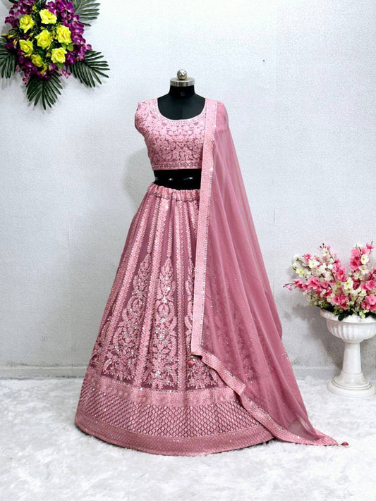 Bridal Faux Georgette Lehenga Choli – Heavy Real Mirror & Diamond Embroidery Work