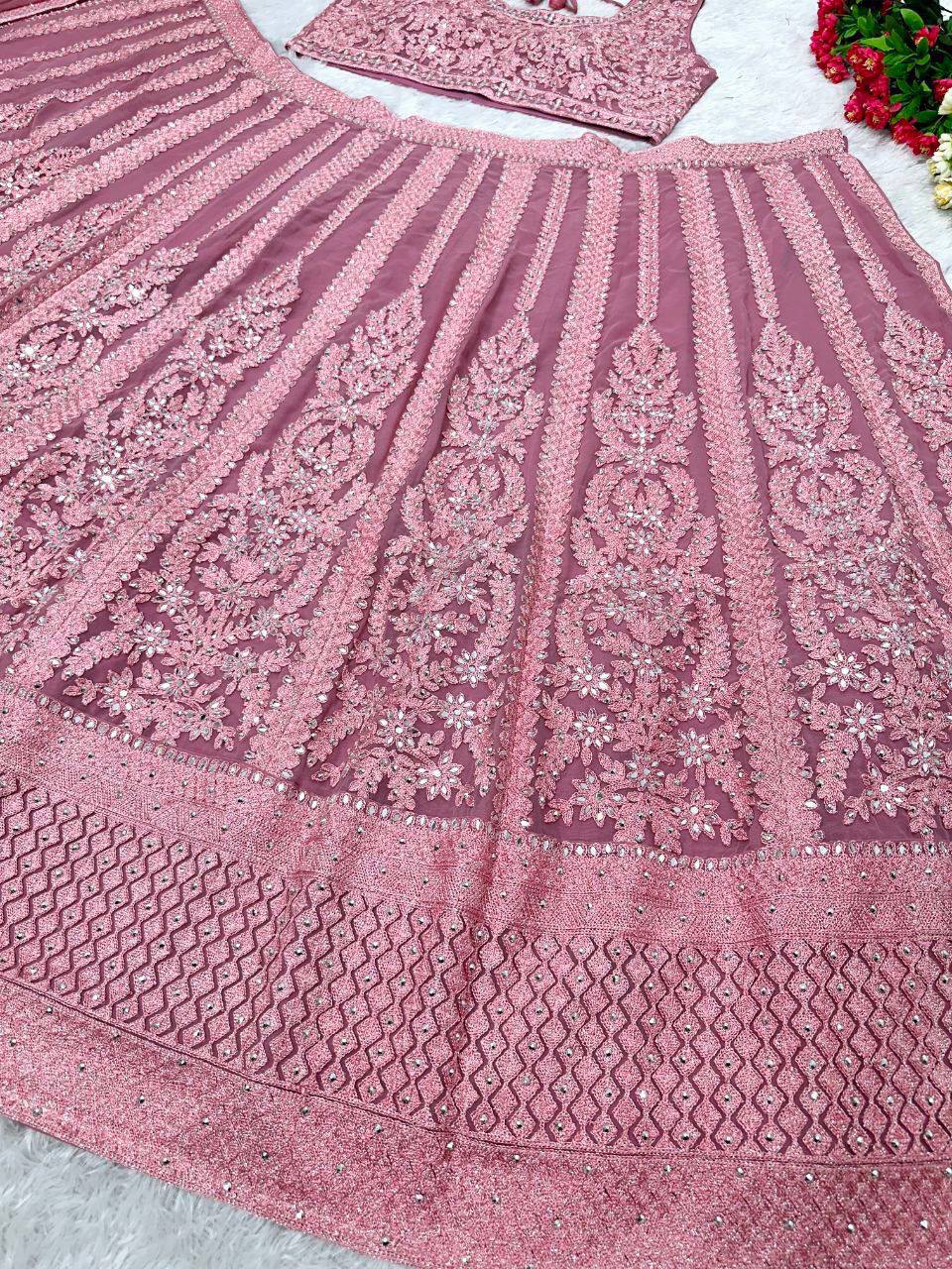 Bridal Faux Georgette Lehenga Choli – Heavy Real Mirror & Diamond Embroidery Work