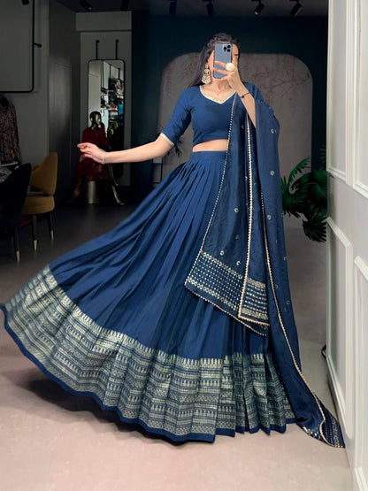 Pure Chanderi Lehenga Choli – Zari Border with Sequins Embroidered Dupatta