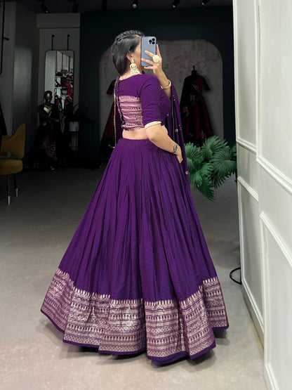 Pure Chanderi Lehenga Choli – Zari Border with Sequins Embroidered Dupatta