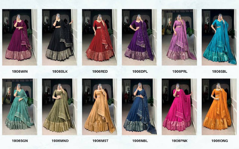 Pure Chanderi Lehenga Choli – Zari Border with Sequins Embroidered Dupatta