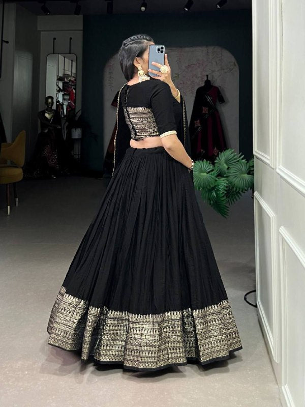 Pure Chanderi Lehenga Choli – Zari Border with Sequins Embroidered Dupatta