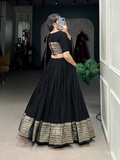 Pure Chanderi Lehenga Choli – Zari Border with Sequins Embroidered Dupatta