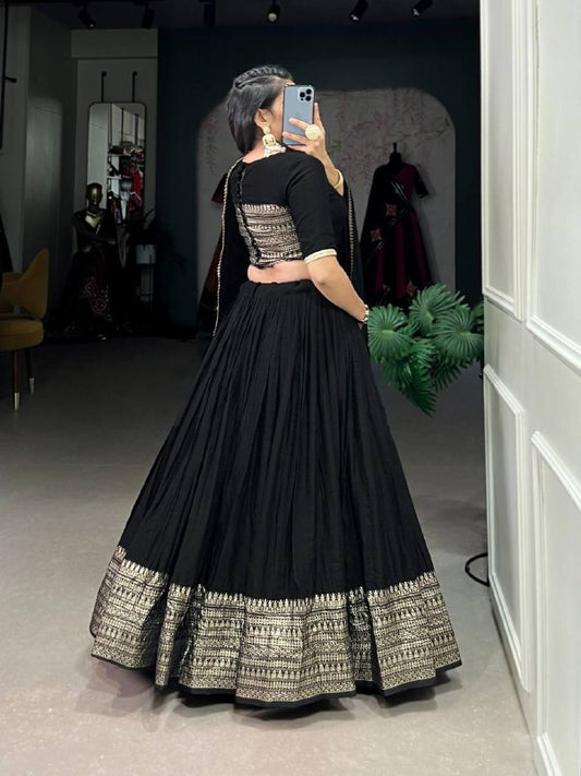 Pure Chanderi Lehenga Choli – Zari Border with Sequins Embroidered Dupatta