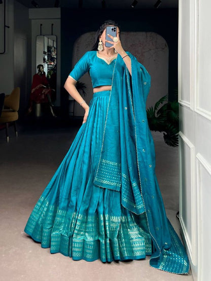 Pure Chanderi Lehenga Choli – Zari Border with Sequins Embroidered Dupatta