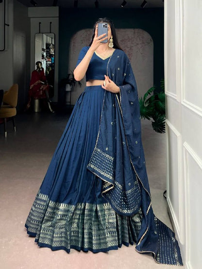 Pure Chanderi Lehenga Choli – Zari Border with Sequins Embroidered Dupatta