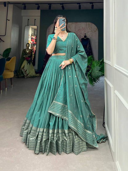 Pure Chanderi Lehenga Choli – Zari Border with Sequins Embroidered Dupatta