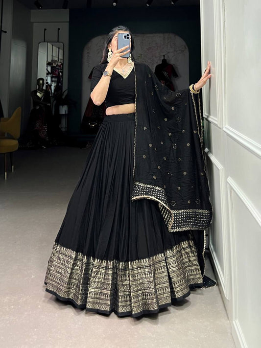 Pure Chanderi Lehenga Choli – Zari Border with Sequins Embroidered Dupatta